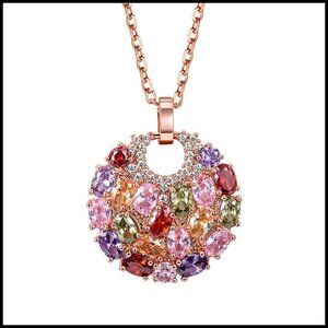 Cubic Zirconia Flower Pendant Necklace Elegant Adjustable Chain Extender